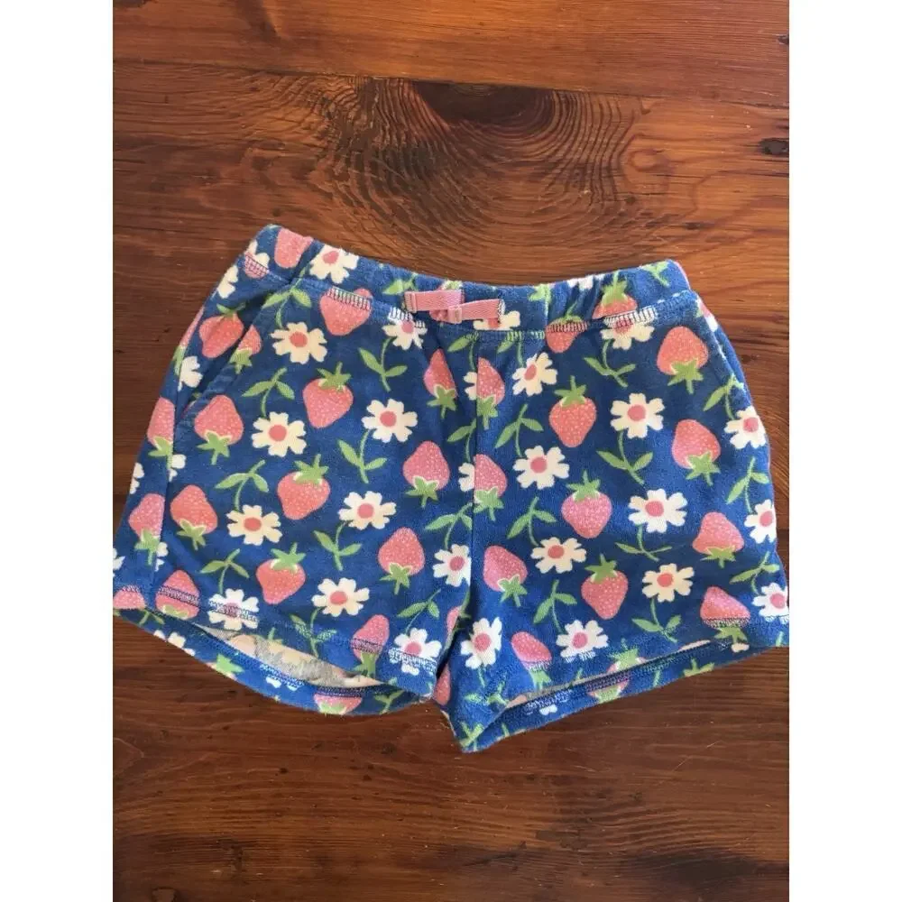 MINI BODEN Strawberry Towelling Terry Cloth Shorts, Size 8 Y